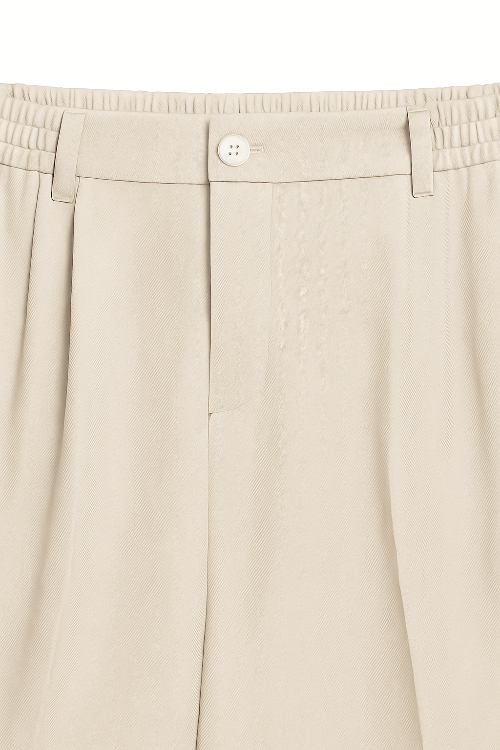 100% Beige Wool. Relaxed Fit Trousers.