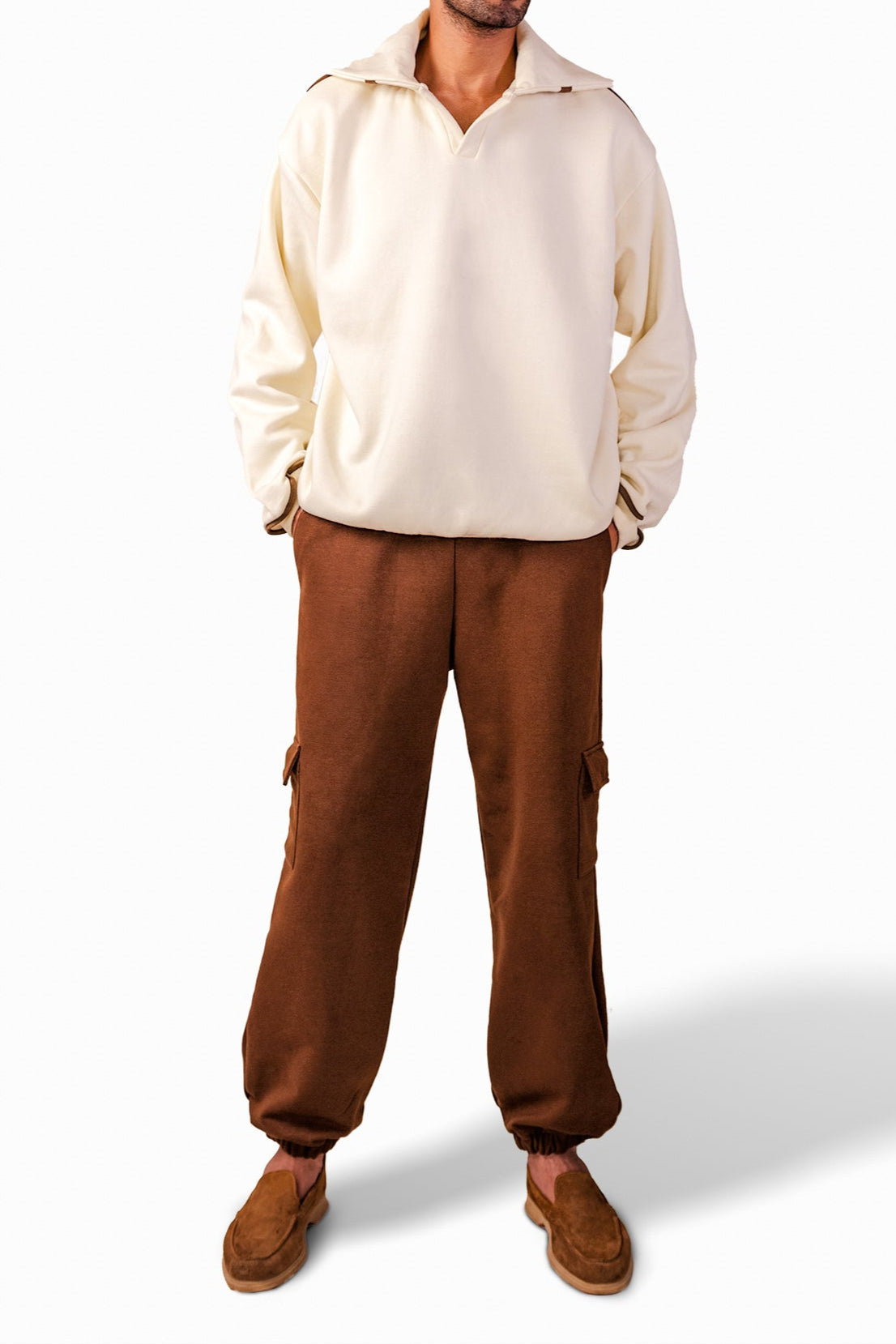 Beige Suede Detailed Sweatshirt