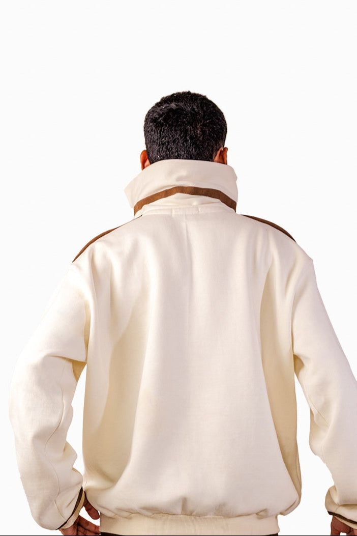 Beige Suede Detailed Sweatshirt