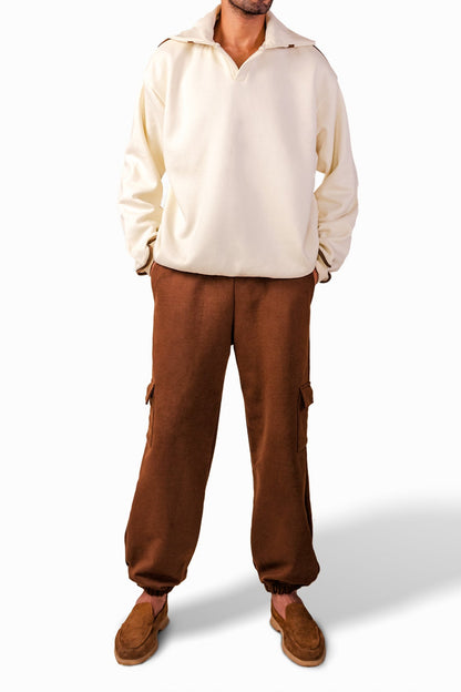 Beige Suede Detailed Sweatshirt